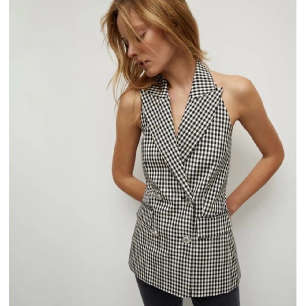 Veronica Beard Enfield Gingham Notched Lapel Double Breasted Vest Top Size 12